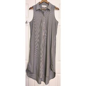 Workshop Dresses Black/White Pinstripe Midi Hi-Lo Shirtdress w/Pockets (Sz L)